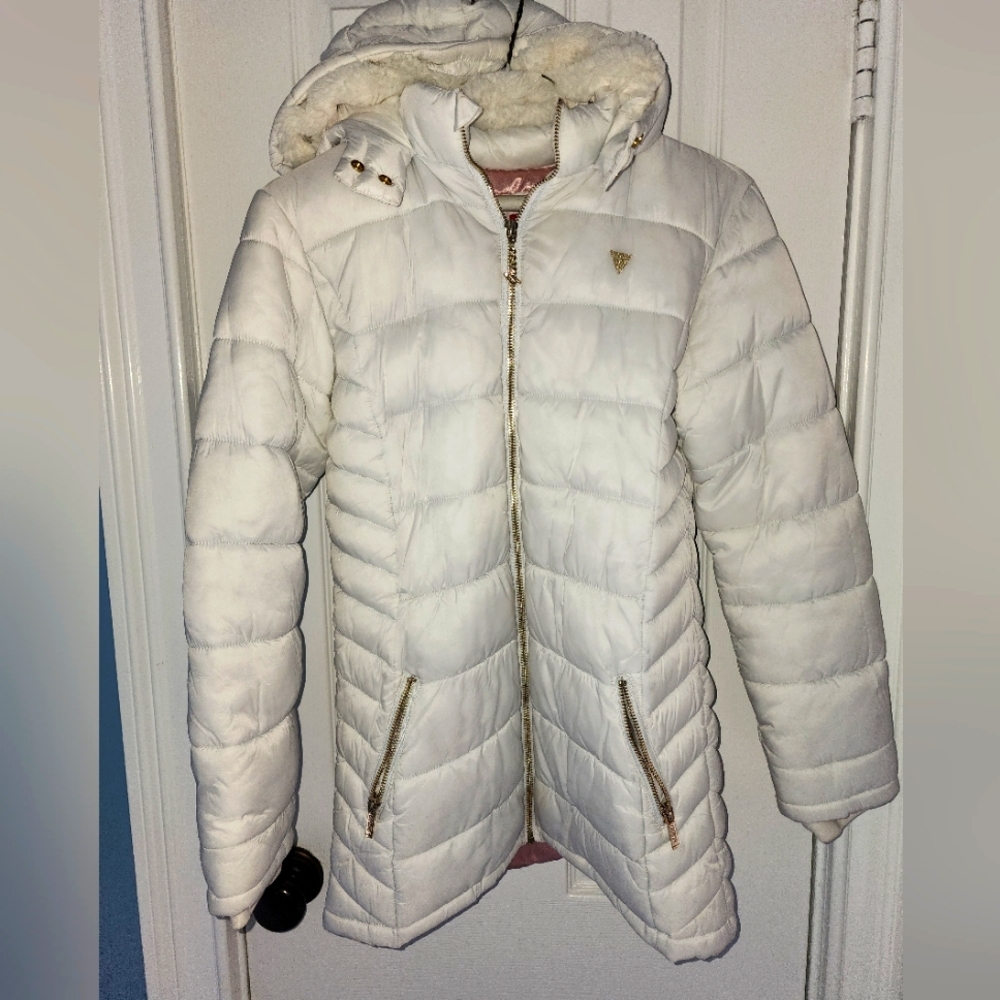 Girls White Guess Puffer Coat